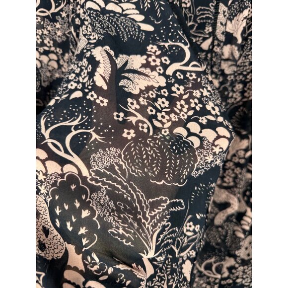 Ann Taylor Womens Black Pink Floral Blouse Large Long Sleeve Boho Peasant - Picture 4 of 11